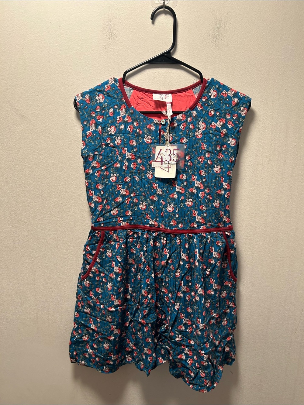 Matilda Jane Teal Floral Dress with Red Trim